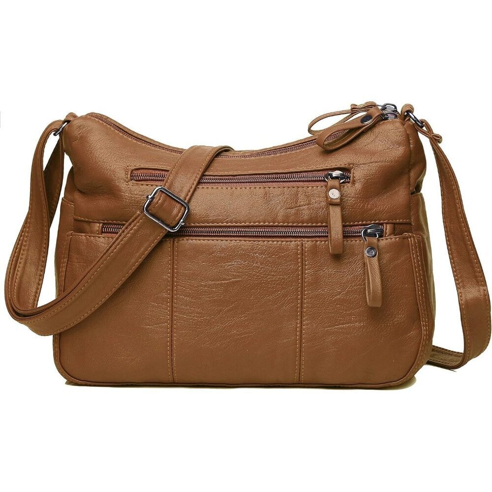 🆕 Volganik Rock PU Leather Shoulder Bag Women Brown Soft Pocketbooks Purse